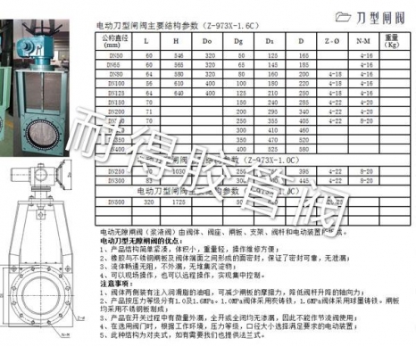 電動刀型閘閥產(chǎn)品參數(shù)